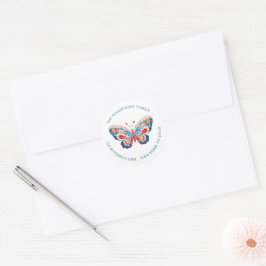 Folk Art Butterfly Nieuw adres Ronde Sticker