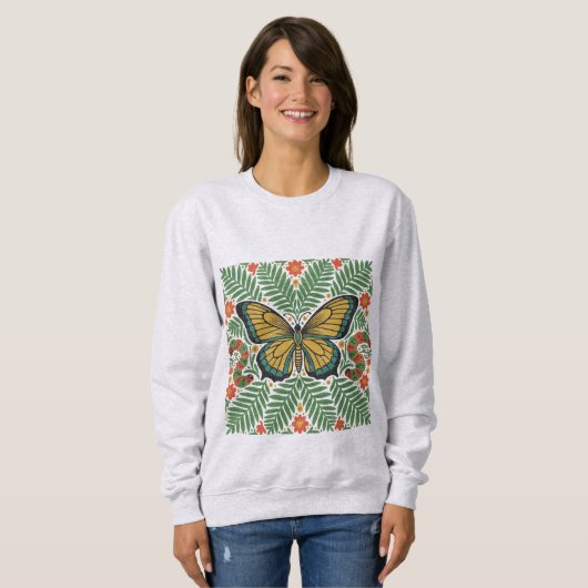 Folk Art Butterfly with Ferns  Trui (Voorkant volledig)