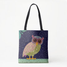 Folk Art Calico Pattern Owl bij nacht