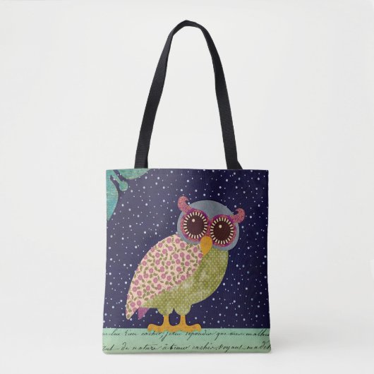 Folk Art Calico Pattern Owl bij nacht Tote Bag (Voorkant)