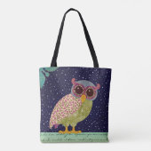 Folk Art Calico Pattern Owl bij nacht Tote Bag (Achterkant)