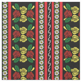 Folk Art Canal Narrowboat Red Yellow Roses Stof