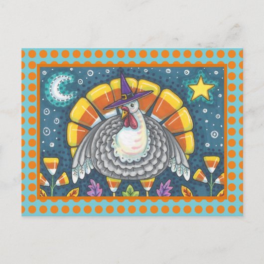 FOLK ART CANDY CORN TURKEY PILGRIM, THANKSGIVING BRIEFKAART (Voorkant)
