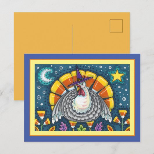 FOLK ART CANDY CORN TURKEY PILGRIM, THANKSGIVING BRIEFKAART (Voorkant / Achterkant)