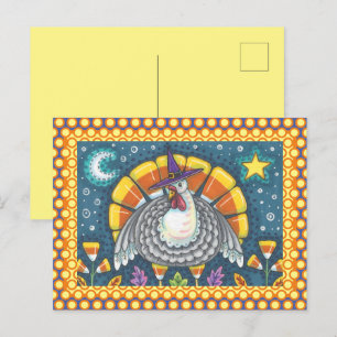 FOLK ART CANDY CORN TURKEY PILGRIM, THANKSGIVING BRIEFKAART