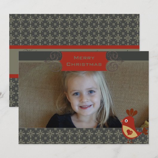 Folk Art Cardinale Aangepaste Fotovakantie Kaart (Voorkant / Achterkant)