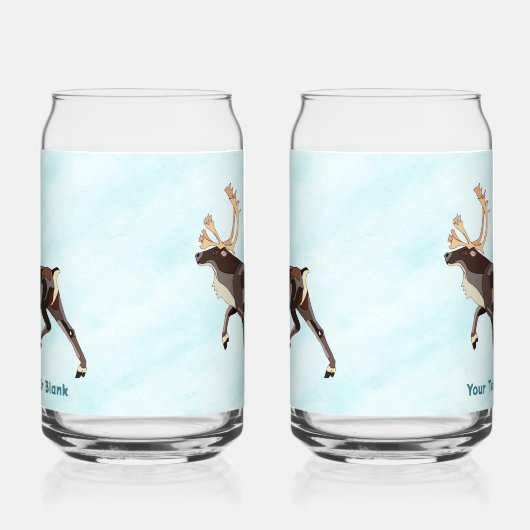 Folk Art Caribou/Reindeer Blikvorm Glas (Links)