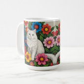 Folk Art Cat and Flowers Koffiemok (Voorkant links)