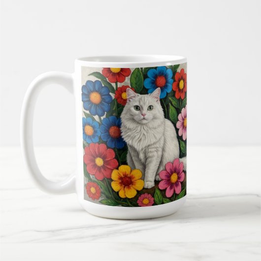 Folk Art Cat and Flowers Koffiemok (Links)