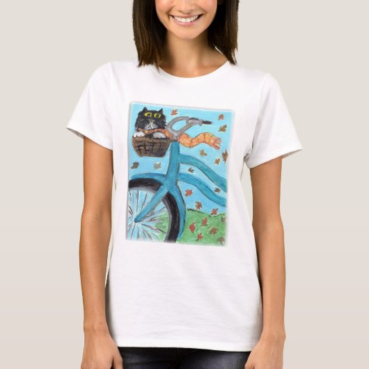 Folk Art Cat in Bike Basket Folk Art Painting T-shirt (Voorkant)