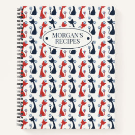 Folk Art Cat Pattern | Farmhouse Kitchen Recipe Notitieboek