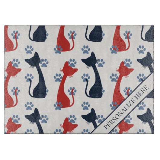 Folk Art Cat Pattern | Farmhouse Kitchen Recipe Snijplank (Voorkant)