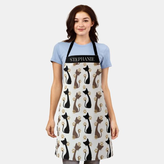 Folk Art Cat Pattern | Farmhouse Kitchen Schort (Gedragen)