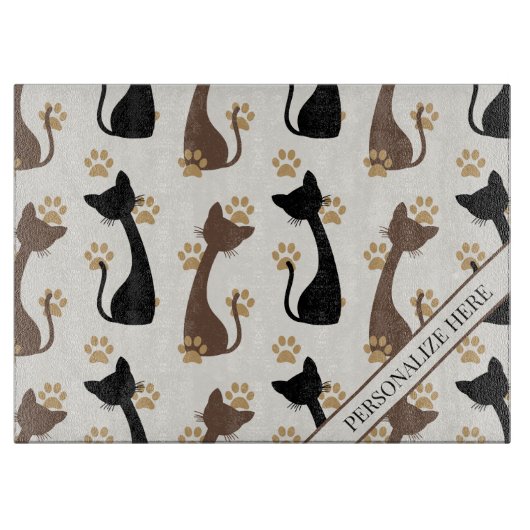 Folk Art Cat Pattern | Farmhouse Kitchen Snijplank (Voorkant)