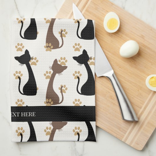Folk Art Cat Pattern | Farmhouse Kitchen Theedoek (Quarter Fold)