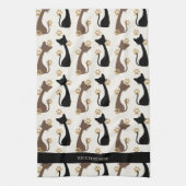 Folk Art Cat Pattern | Farmhouse Kitchen Theedoek (Verticaal)