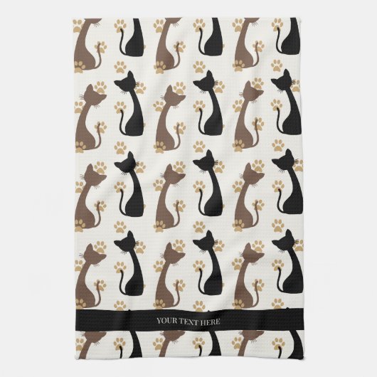 Folk Art Cat Pattern | Farmhouse Kitchen Theedoek (Verticaal)