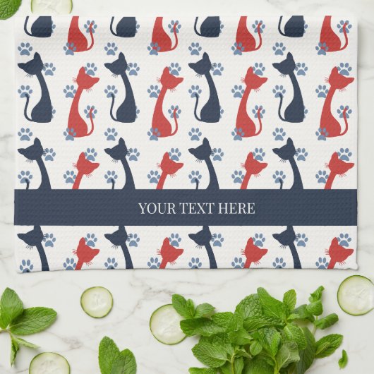 Folk Art Cat Pattern | Farmhouse Theedoek (Gevouwen)