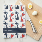 Folk Art Cat Pattern | Farmhouse Theedoek (Quarter Fold)