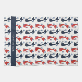 Folk Art Cat Pattern | Farmhouse Theedoek