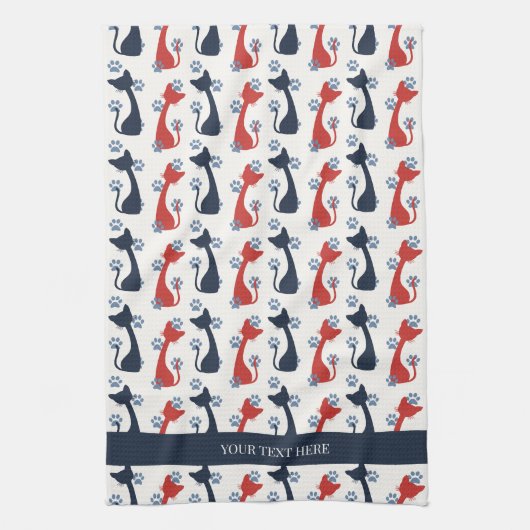 Folk Art Cat Pattern | Farmhouse Theedoek (Verticaal)