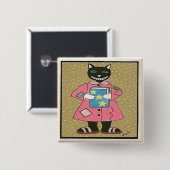 Folk Art CAT Vierkante Button 5,1 Cm (Voorkant /achterkant)