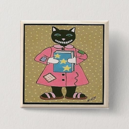 Folk Art CAT Vierkante Button 5,1 Cm (Voorkant)