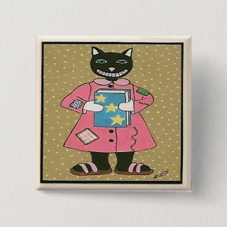 Folk Art CAT Vierkante Button 5,1 Cm