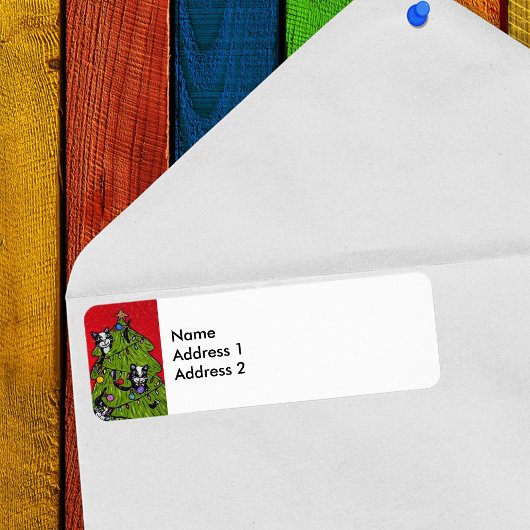 Folk Art Cats kerstboom Etiket