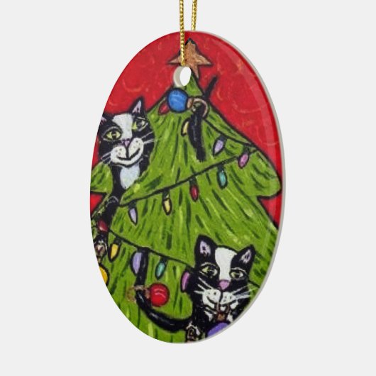 Folk Art Cats kerstboom Keramisch Ornament (Links)