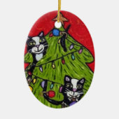 Folk Art Cats kerstboom Keramisch Ornament (Voorkant)