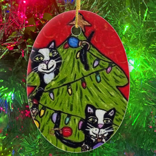 Folk Art Cats kerstboom Keramisch Ornament