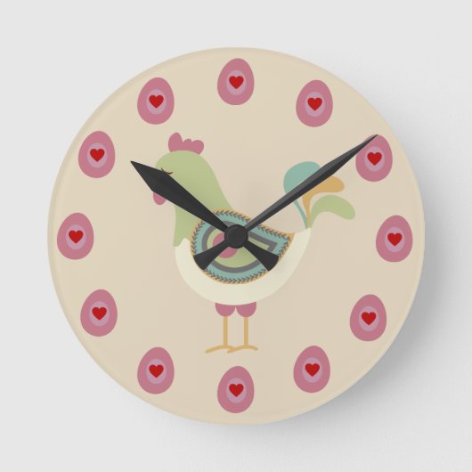 Folk Art Chicken and Eggs Ronde Klok (Voorkant)