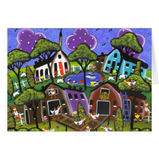 Folk Art Chicken Flock door Lori Everett Card