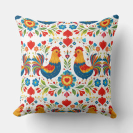 Folk art chicken floral pillow kussen