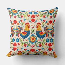 Folk art chicken floral pillow kussen