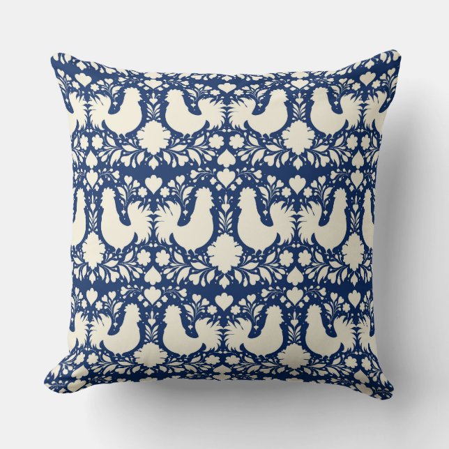 Folk art chicken floral pillow kussen (Voorkant)
