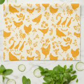 Folk Art Chickens & Ducks in Goldenrod Yellow Theedoek (Gevouwen)