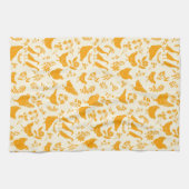 Folk Art Chickens & Ducks in Goldenrod Yellow Theedoek (Horizontaal)