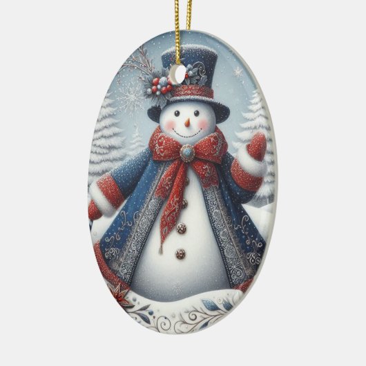 Folk Art Christmas Snowman Keramisch Ornament (Links)