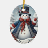 Folk Art Christmas Snowman Keramisch Ornament (Voorkant)