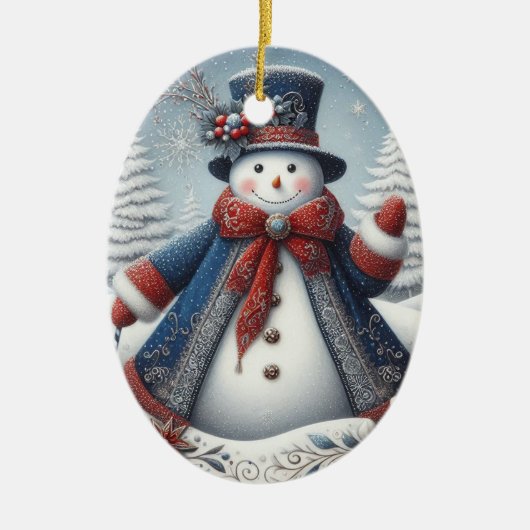 Folk Art Christmas Snowman Keramisch Ornament (Voorkant)