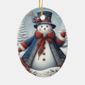 Folk Art Christmas Snowman Keramisch Ornament (Achterkant)