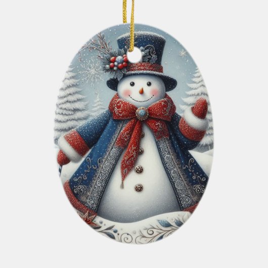 Folk Art Christmas Snowman Keramisch Ornament (Achterkant)