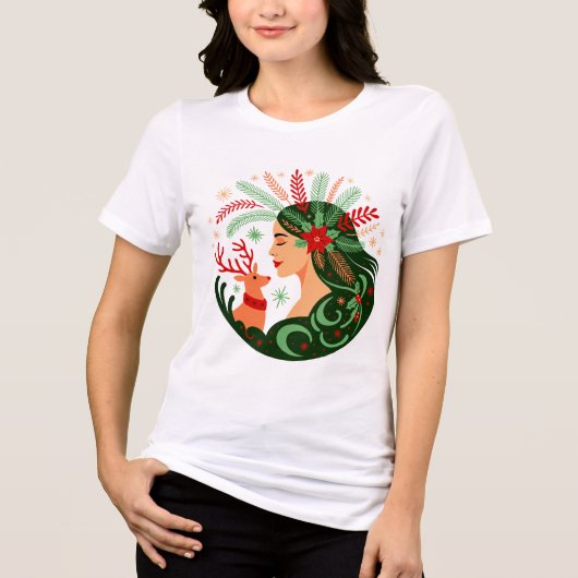 Folk Art Christmas Spirit Tri-Blend Shirt (Voorkant)