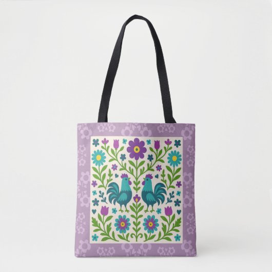 Folk Art Cockerel Tote Bag (Voorkant)