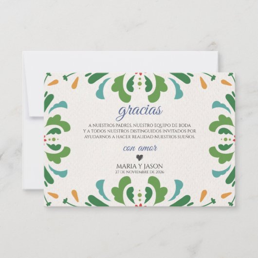 Folk Art Colorful Floral Fiesta Spanish Wedding Bedankkaart (Voorkant)