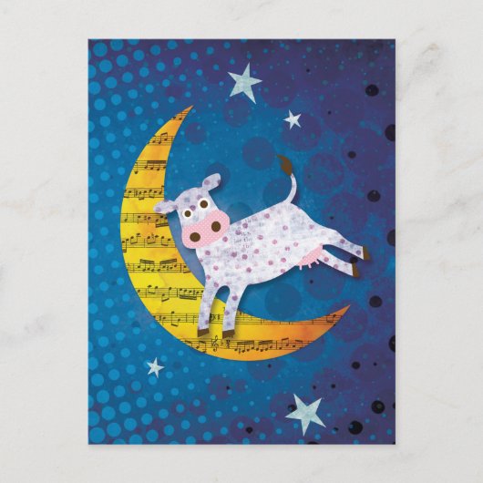 Folk Art Cow springt over de Mon Nursery Rhyme Briefkaart (Voorkant)