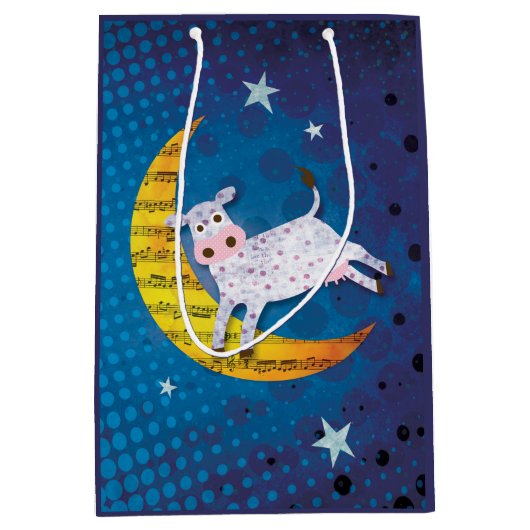 Folk Art Cow springt over de Mon Nursery Rhyme Medium Cadeauzakje (Voorkant)