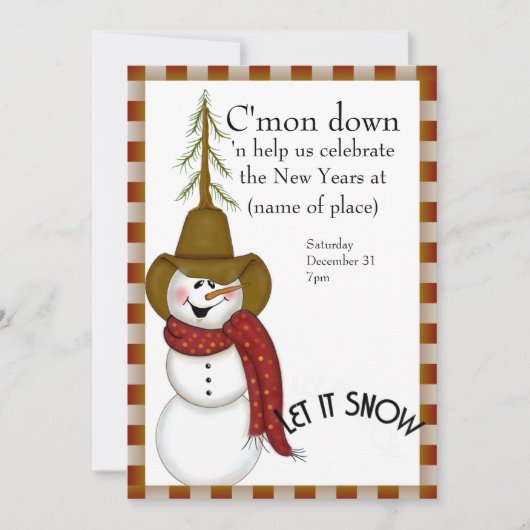 Folk Art Cowboy Snowman New Jaren Kaart (Voorkant)